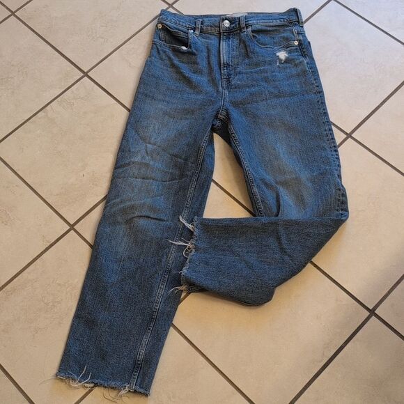 Everlane The Way High Jean Organic Cotton Raw Hem Distressed Blue 28 Regular - Picture 2 of 15